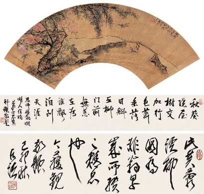 陆抑非 1956（丙申）年作 芙蓉溪柳图 扇轴